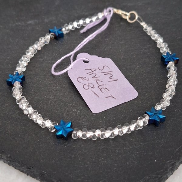 Dainty star anklet, hematite jewellery, hematite anklet,gemstone anklet