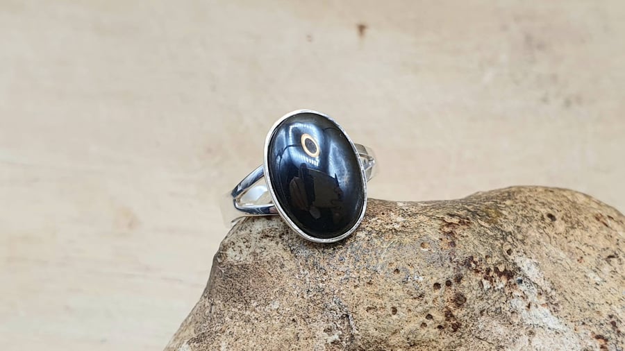 Adjustable Hematite ring. 14x10mm. 925 sterling silver rings for women