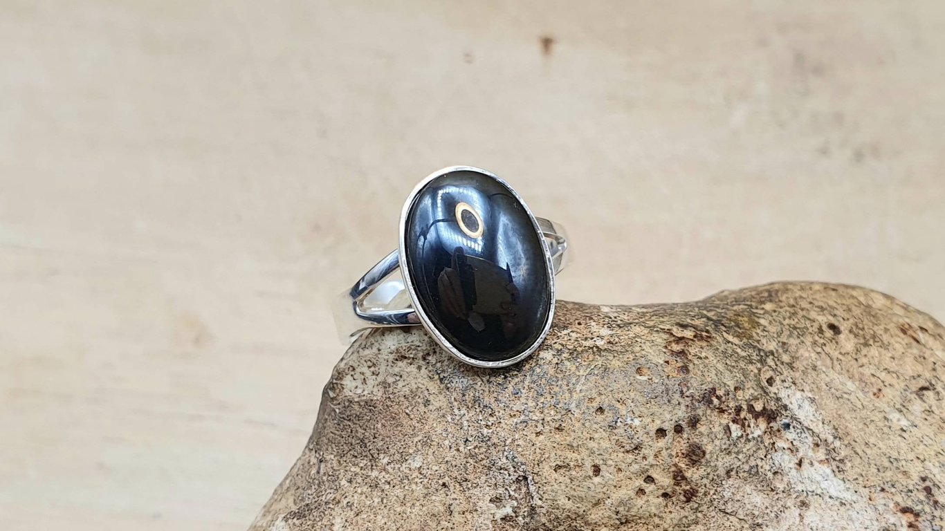 Adjustable Hematite ring. 14x10mm. 925 sterling silver rings for women