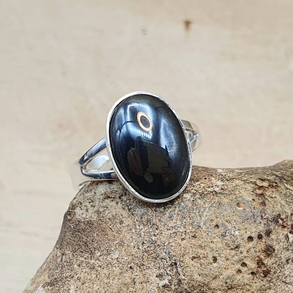 Adjustable Hematite ring. 14x10mm. 925 sterling silver rings for women