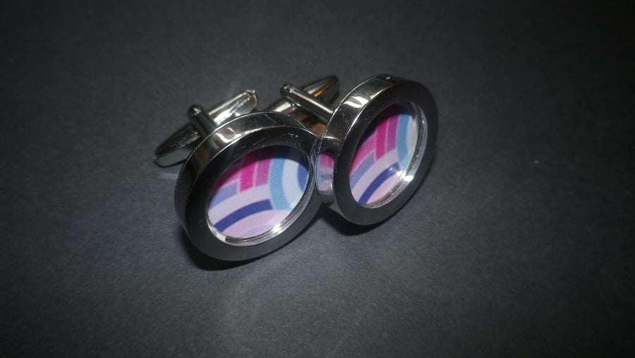 Multicoloured chevron abstract art design cufflinks, free UK shipping...........