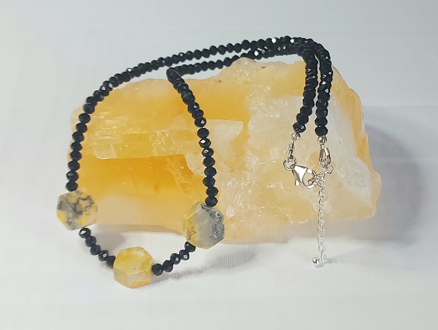 Black Spinel And Bumblebee Jasper Necklace