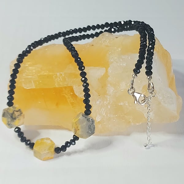 Black Spinel And Bumblebee Jasper Necklace