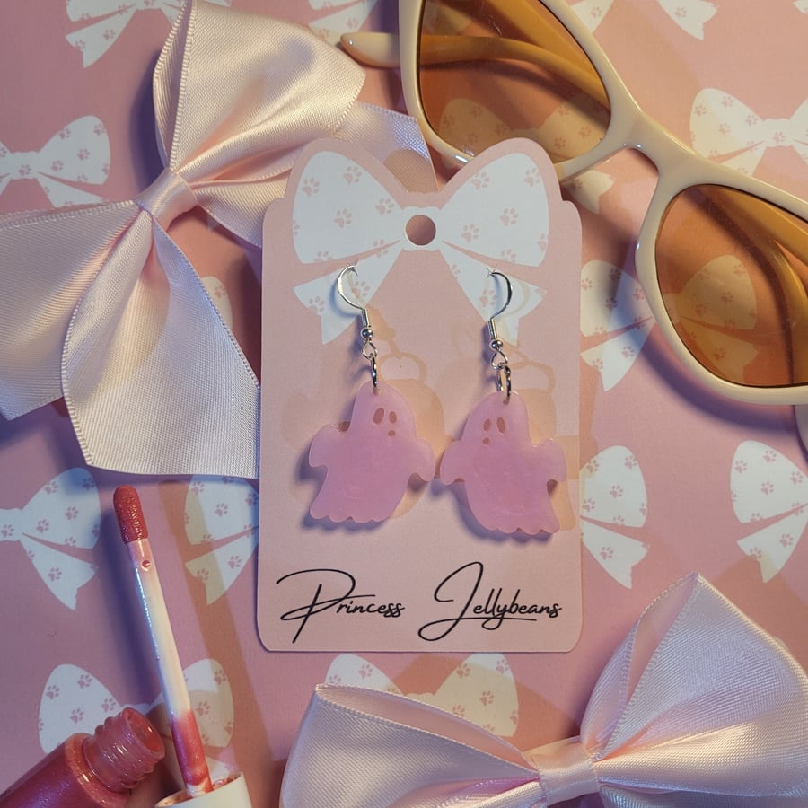 Pale Pink Kawaii Ghost Earrings