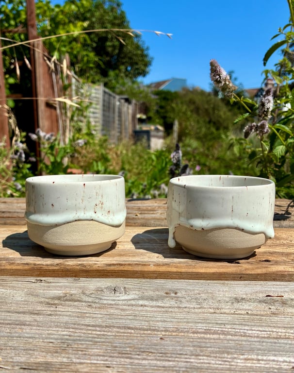 Handmade Stoneware Cortado Cup – White Speckled Handleless Coffee Mug 175ml