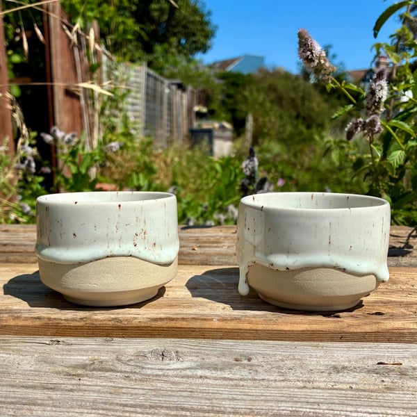 Handmade Stoneware Cortado Cup – White Speckled Handleless Coffee Mug 175ml