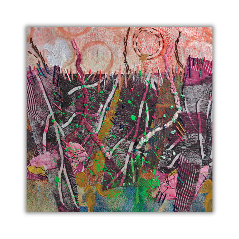 Abstract textile landscape - mounted - hand stitched - fibre art - gift
