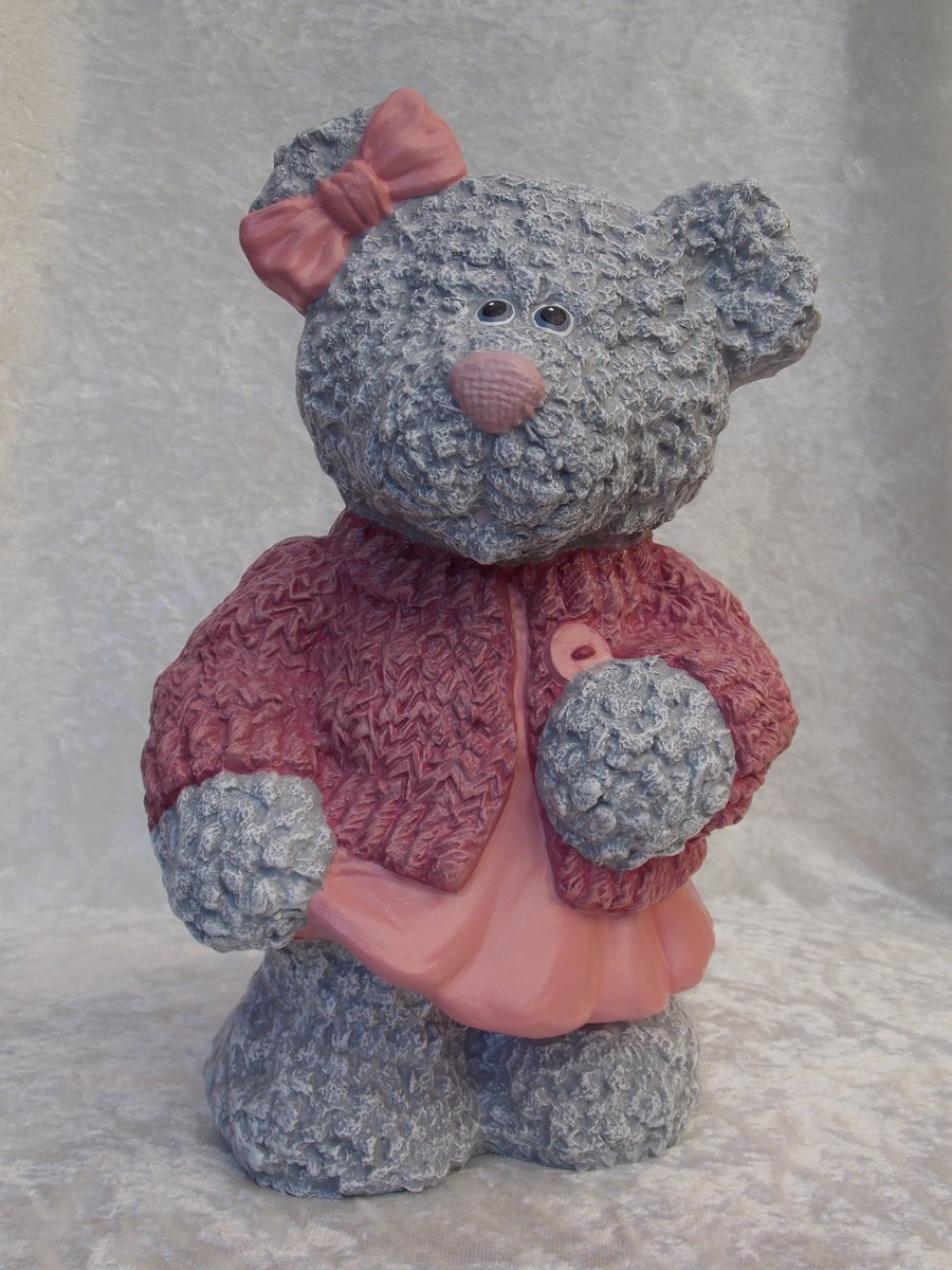 Ceramic Hand Painted Large Girl Figurine Teddy Bear Animal Money Box Saving Bank