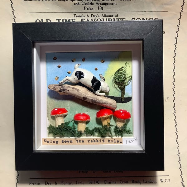 Down the rabbit hole. Diorama. Art. Vintage. Quirky. Rabbit.