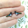 Magpie Earrings, Wooden Bird Studs, Silver Plated or Sterling Silver Backs