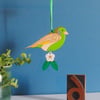Wooden Greenfinch Hanging Decoration with Hawthorn Flower