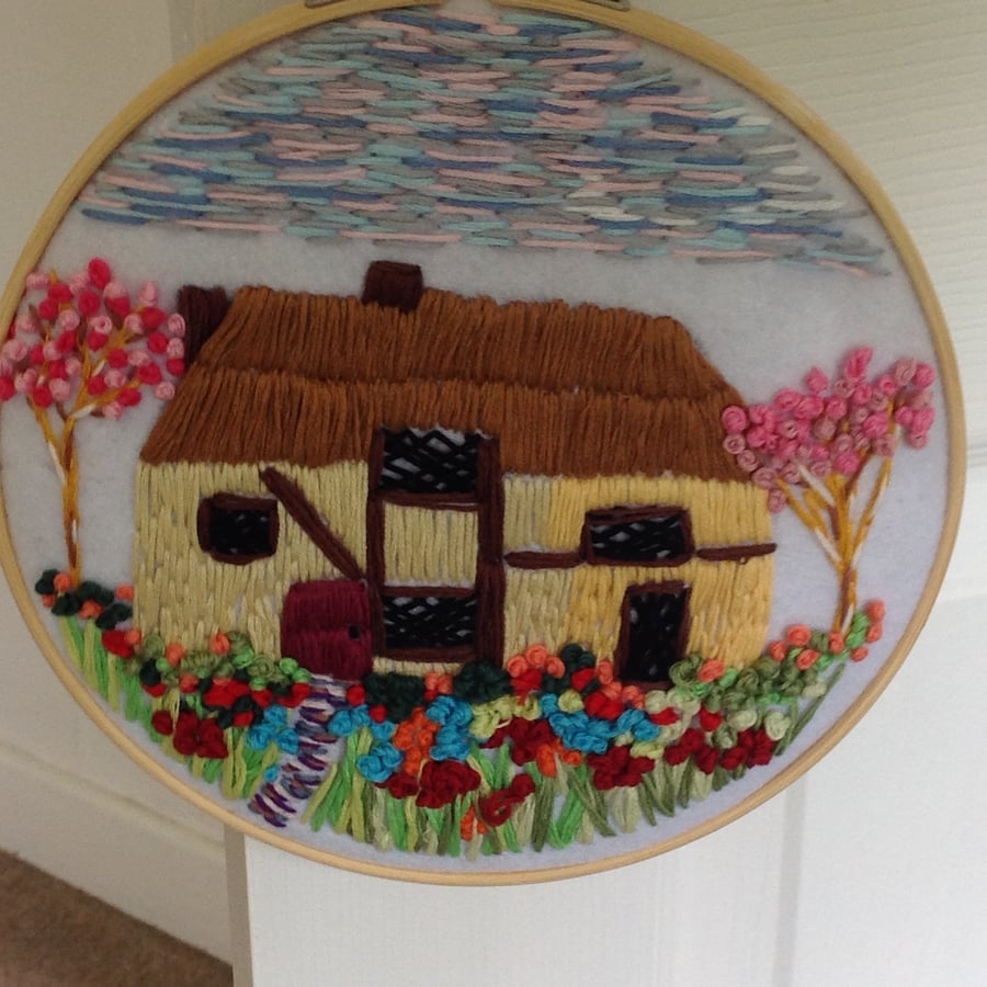 Thatched cottage and garden hoop art 