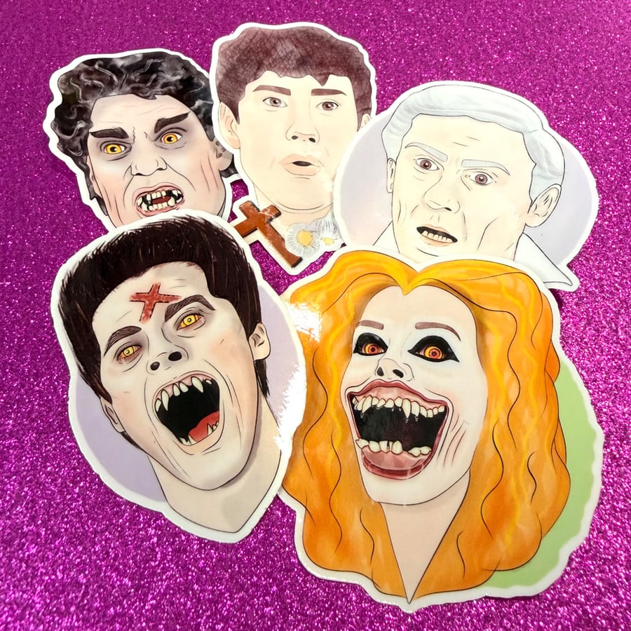 Fright Night Set of 5 Complete Collection Illustrated Vinyl Stickers