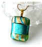 Dichroic Glass Pendant 279 Striped Aqua Handmade with gold plated chain - Image 4