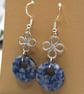 Handmade Sodalite Donut Earrings with Silver Clover Charms, Sterling Silver - Image 3