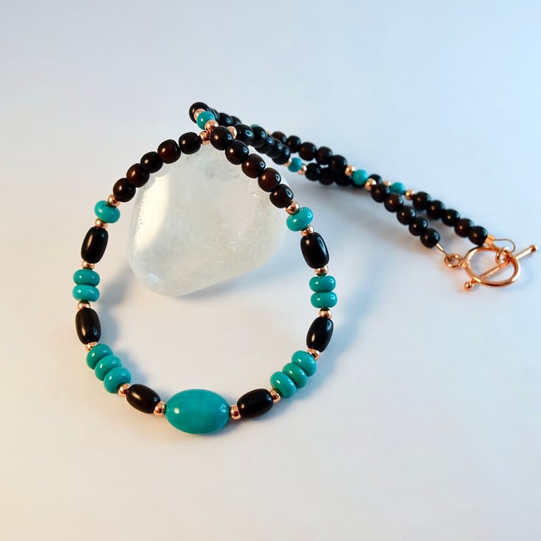 Turquoise & Tiger Ebony Necklace - December Birthday, Anniversary, Gifts For Her