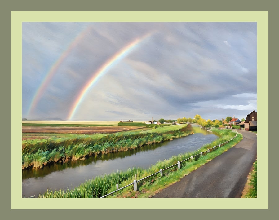Double Rainbow Nordelph Norfolk Fens Greeting Card A5