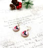 Robins wearing winter hats nostalgic festive fabric button dangle earrings - Image 1