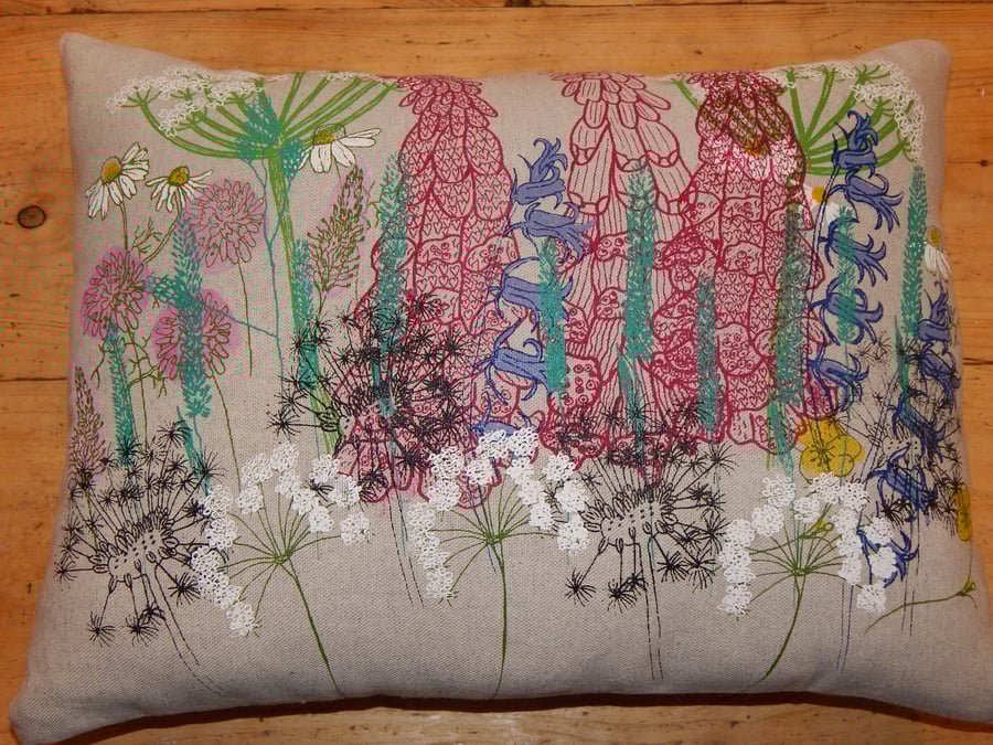 Made for Lindsey - Wild flower Hedgerow- Screen Printed Cushion