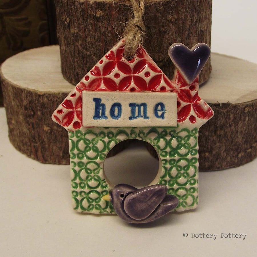Tiny Ceramic bird house decoration Pottery House
