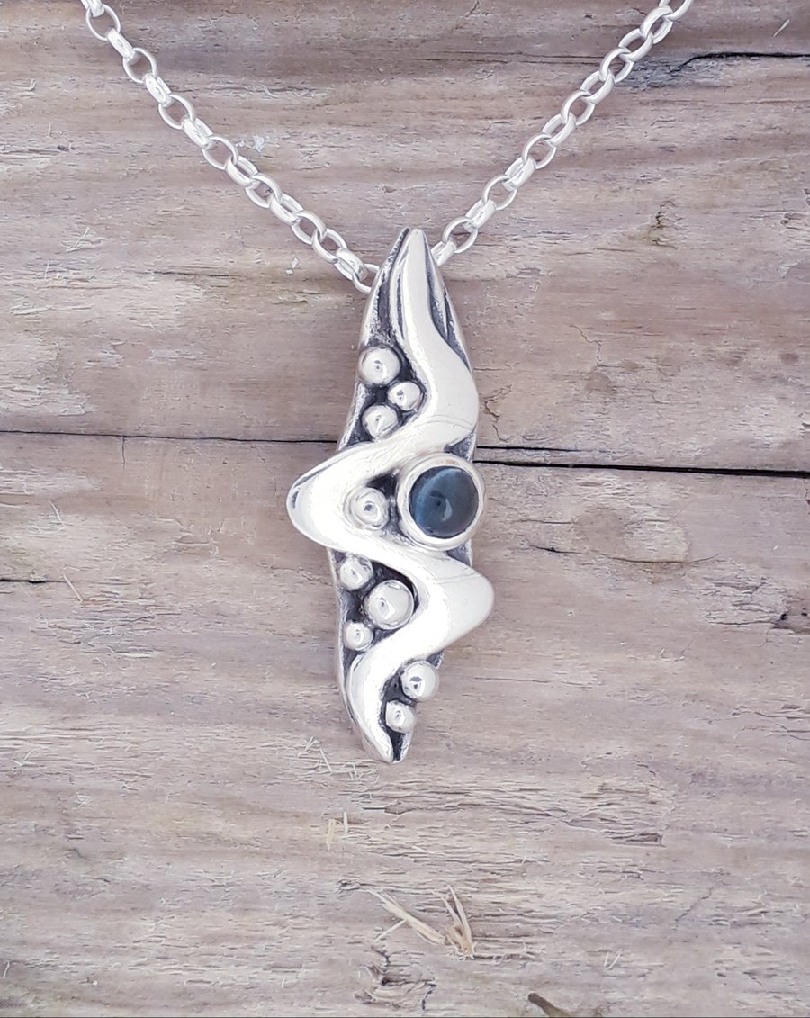 Wave Pendant with Blue Topaz