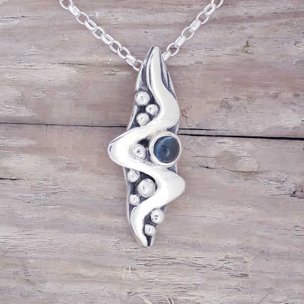 Wave Pendant with Blue Topaz