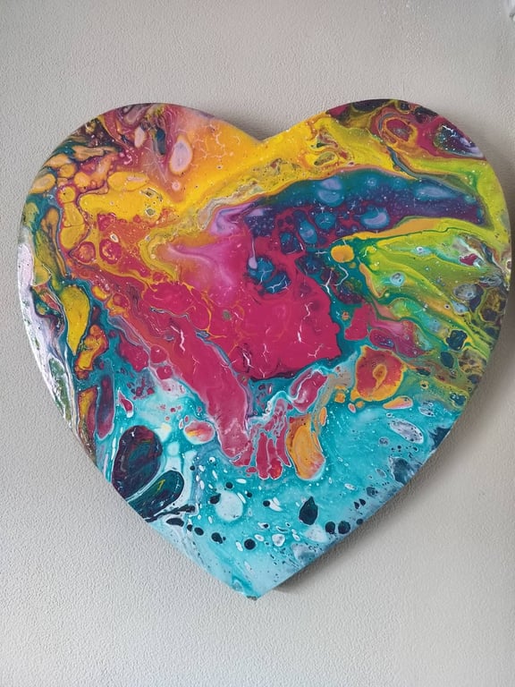 Abstract Heart Hand Poured Acrylic Fluid Art Painting
