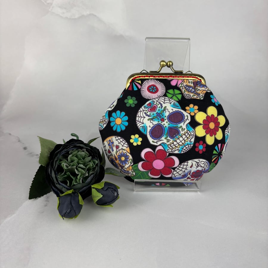 Candy skulls coin purse, Optional chain, Handmade