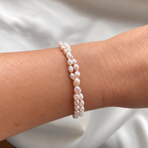 Delicate Blush & Ivory Freshwater Pearl Bracelet
