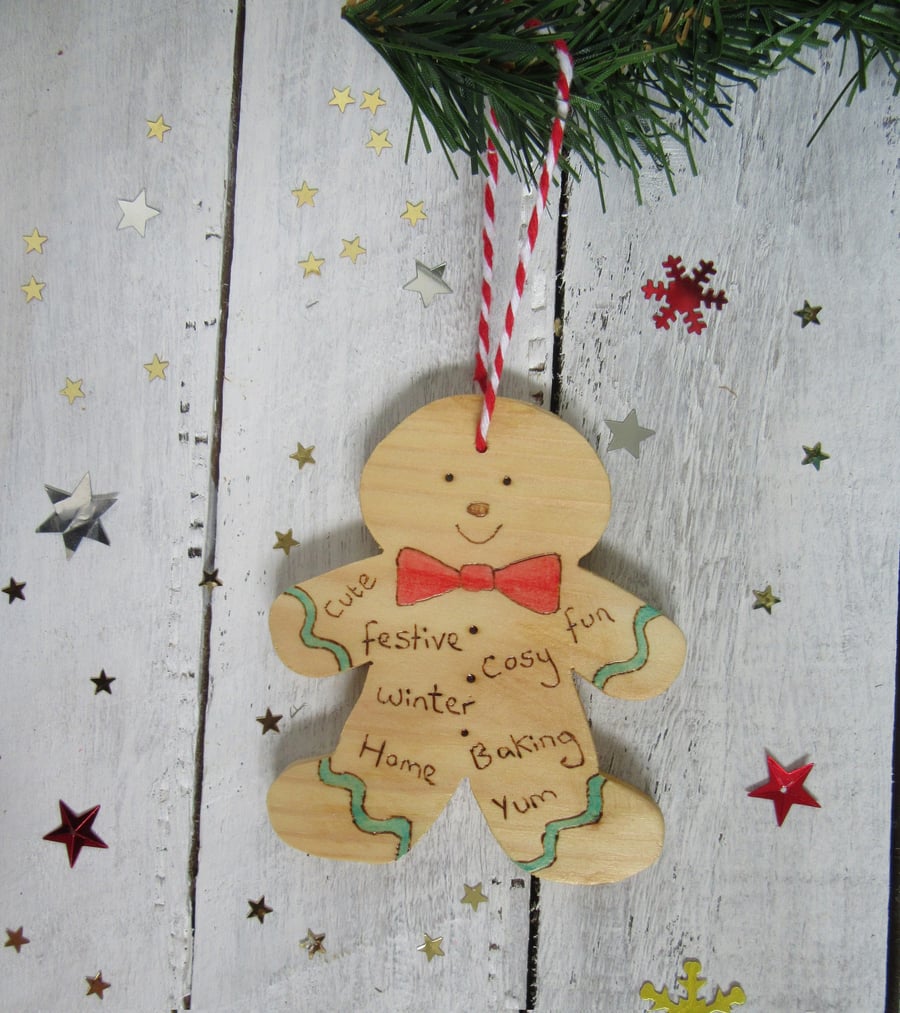 wooden gingerbread man christmas tree decoration 