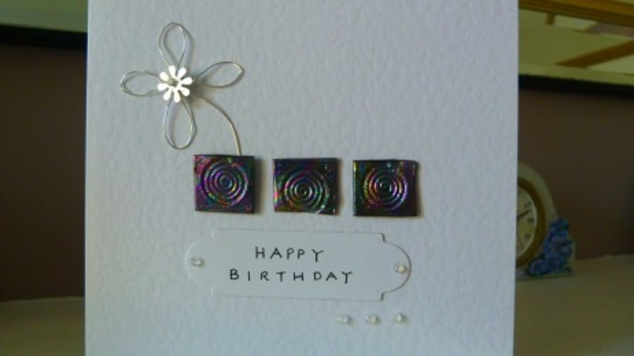 Silver Spiral and Flower on White Card