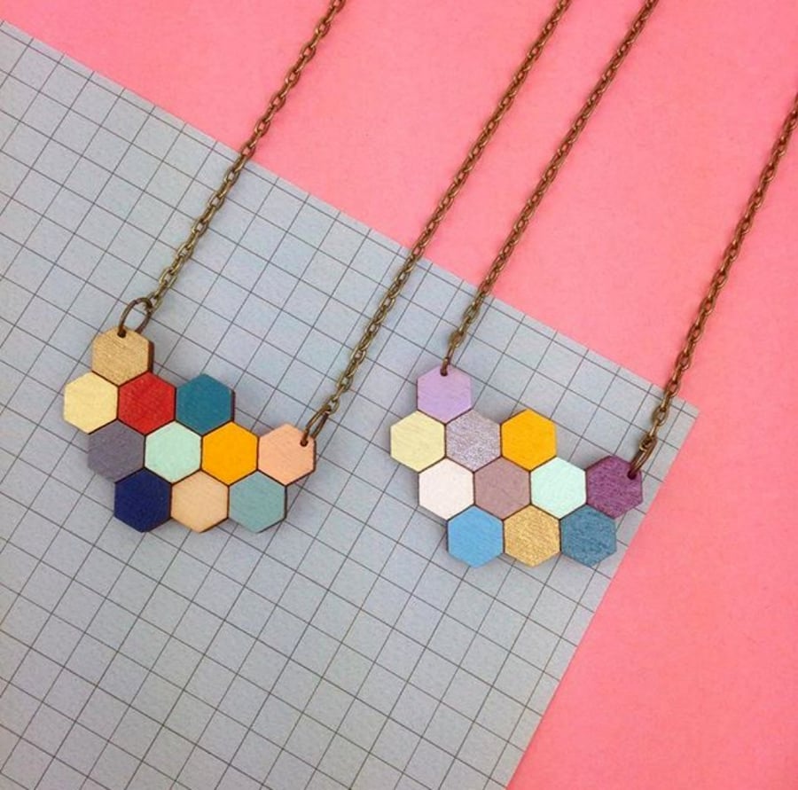 Hexagon Honeycomb Geometric Apis Necklace