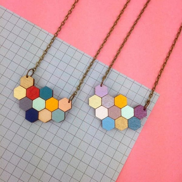 Hexagon Honeycomb Geometric Apis Necklace