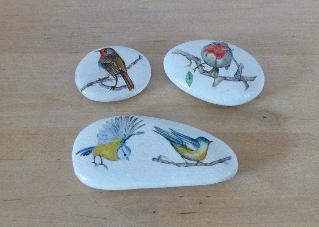 Decoupaged 'Bird' Pebbles