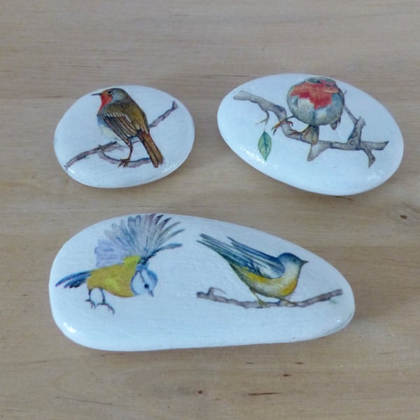 Decoupaged 'Bird' Pebbles