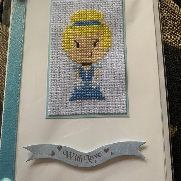 Cute cross stitched with love card, princess card
