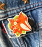 Wooden Pin Badge Brooch - Strawberry Fox  - Image 1