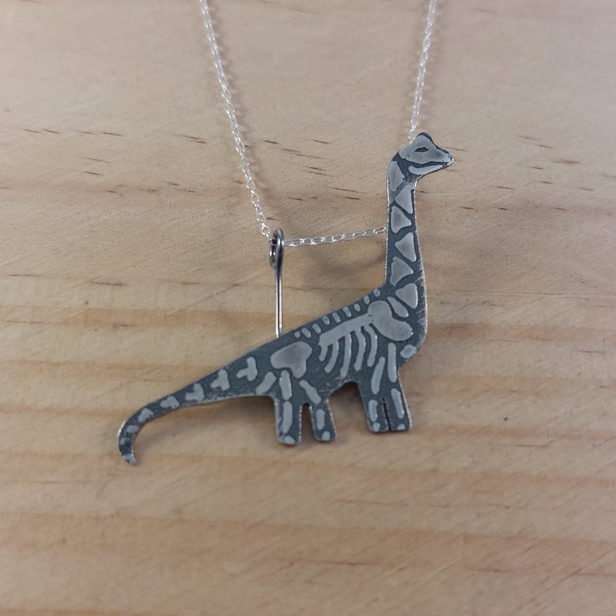 Sterling Silver Brontosaurus Fossil Necklace (SKU130625)