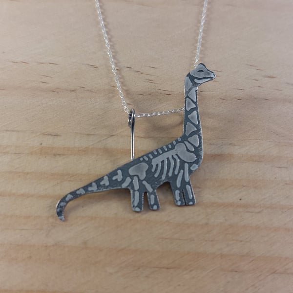 Sterling Silver Brontosaurus Fossil Necklace (SKU130625)