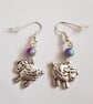 Cute Sheep Dangle Earrings - Rainbow Bead Silver Charm Drop Earrings