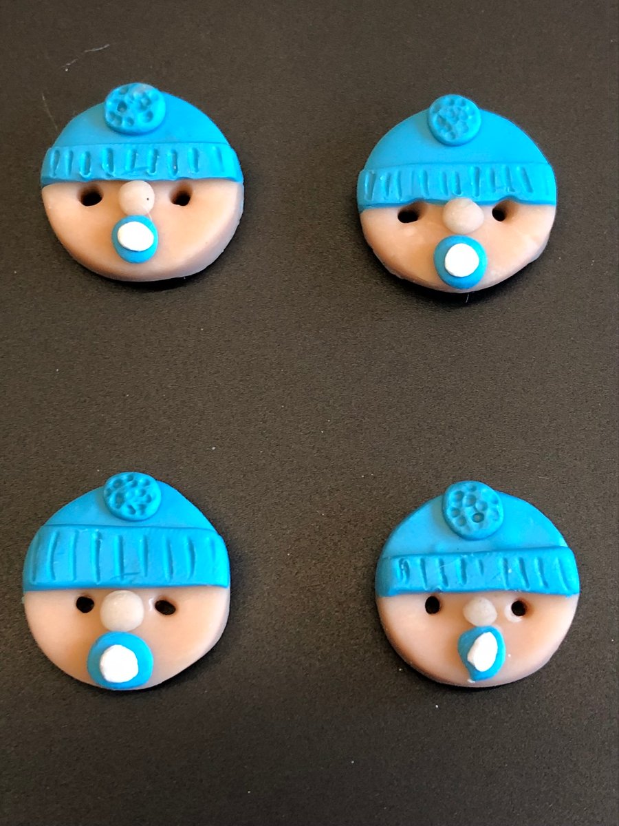 Dummy Sucking Baby Polymer Clay Buttons In Blue 