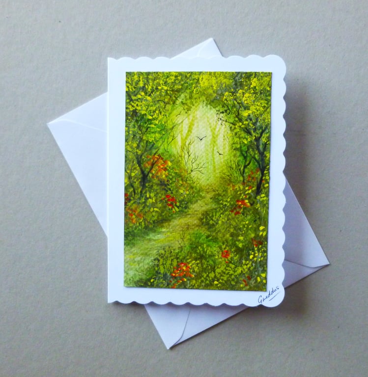 hand painted fantasy woodland greetings  card ( ref FA  311 A2 )