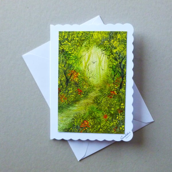 hand painted fantasy woodland greetings  card ( ref FA  311 A2 )