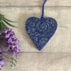 Ceramic textured hanging heart shaped decoration - Medium - Blue