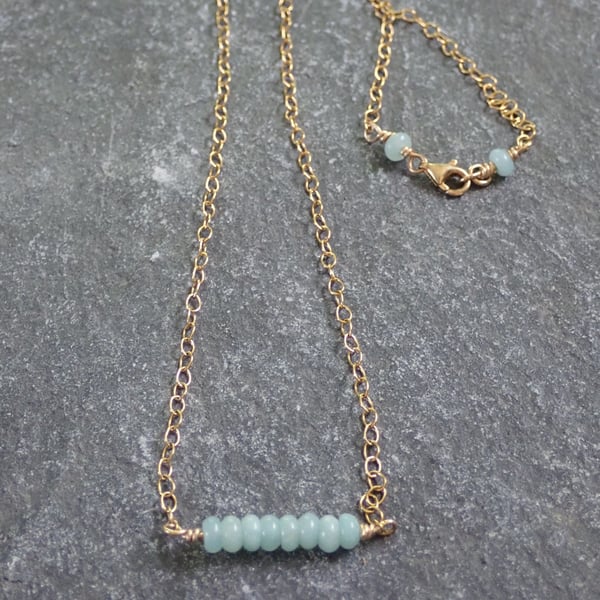 Amazonite Bead Bar Necklace, 14K Gold