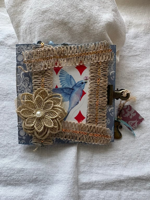 Handmade Bluebird Mini Junk Journal – 4 x 4 Inch Square Notebook