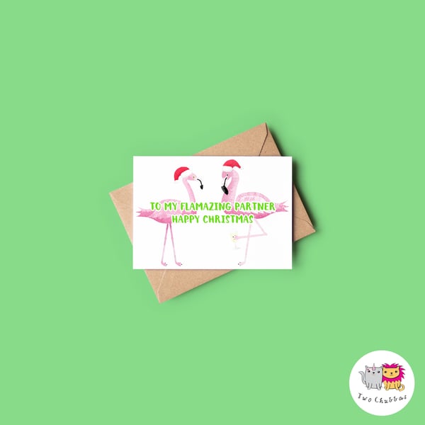 Flamingo Partner Christmas Card, A6 Christmas Card, Cute Animal Christmas Card
