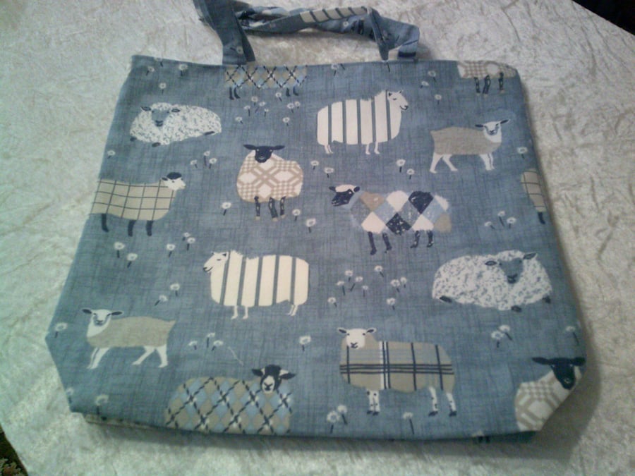 Sheep on Denim Blue Fabric Bag