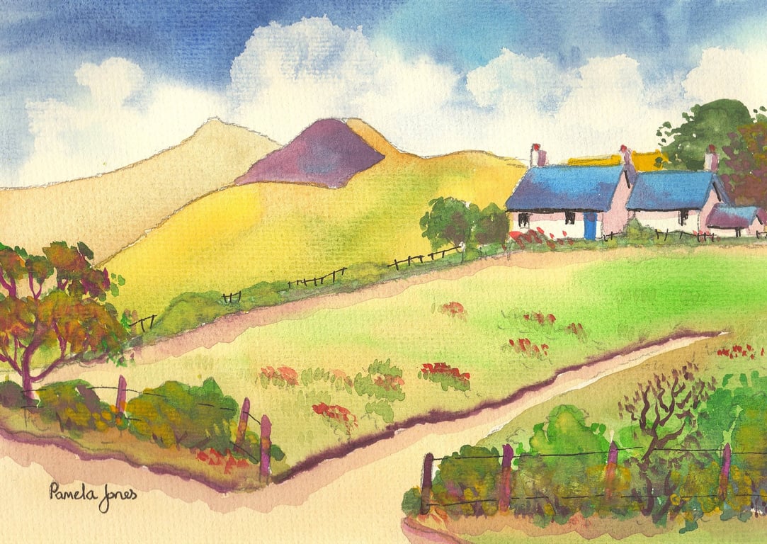 Hillside Cottage, Brecon Beacons, Original Watercolour, in 14 x 11'' Mount
