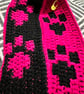 Bright Pink & Black Crochet Scarf with Cat & Heart Design - Image 6